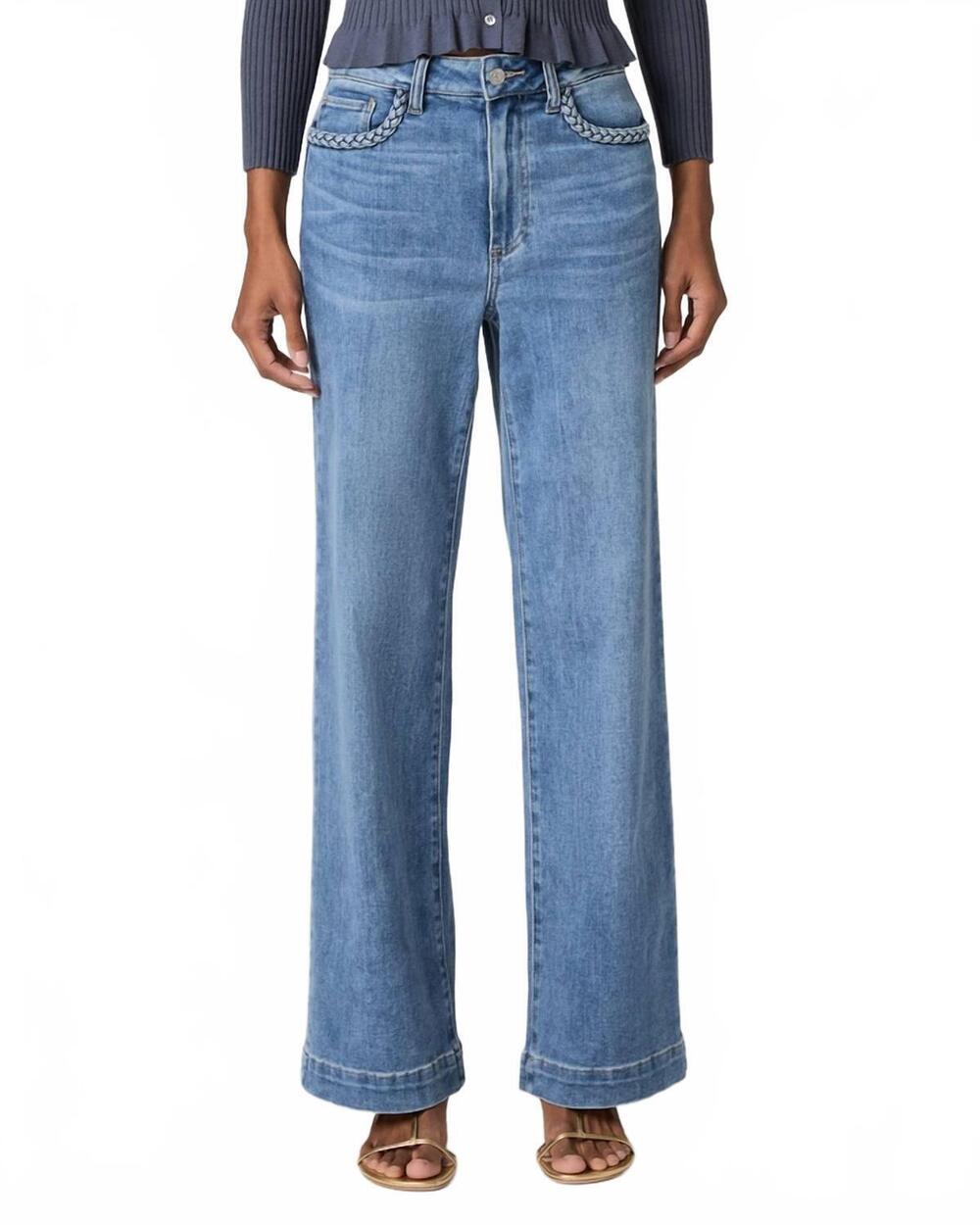 NEW PAIGE anessa 31 braided pocket edge wide leg jean in encino